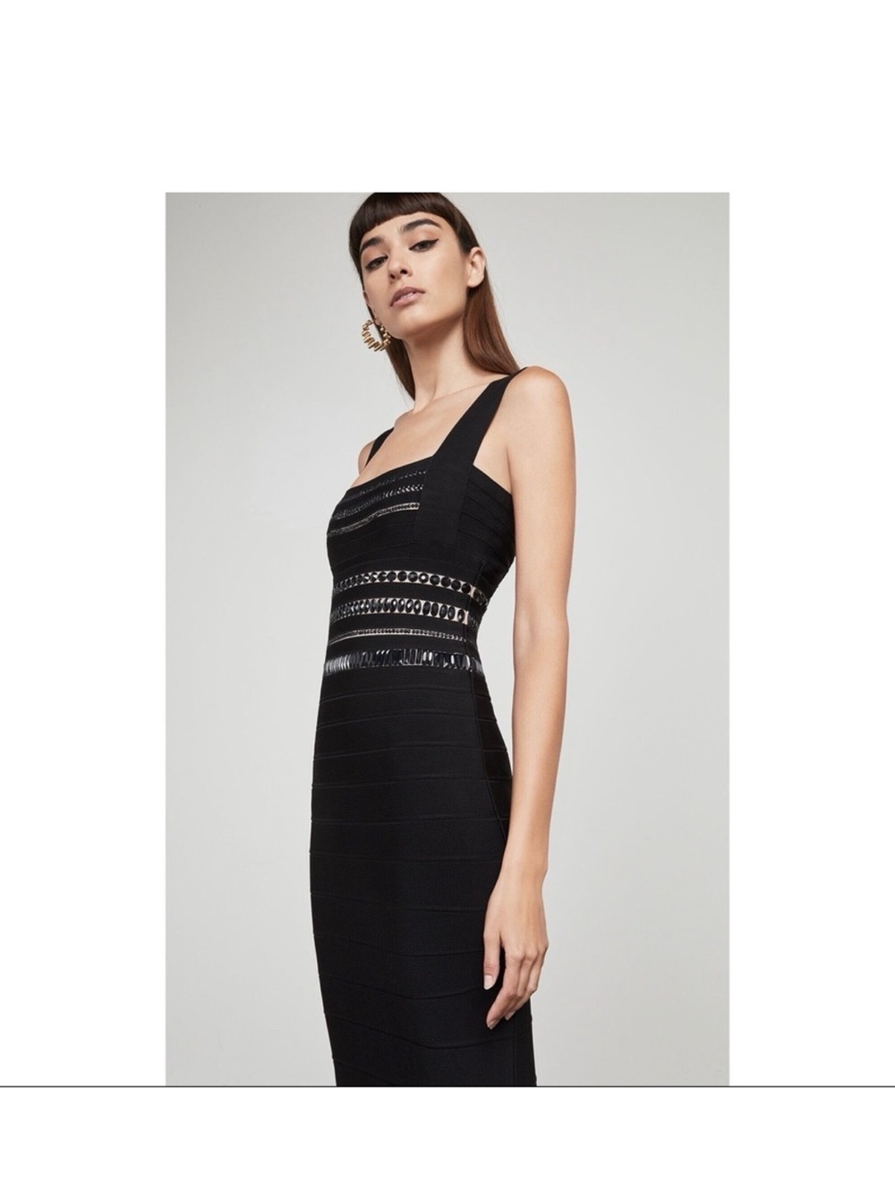 Herve Leger Black Sleeveless Bandage Mini Dress with Sheer Inserts